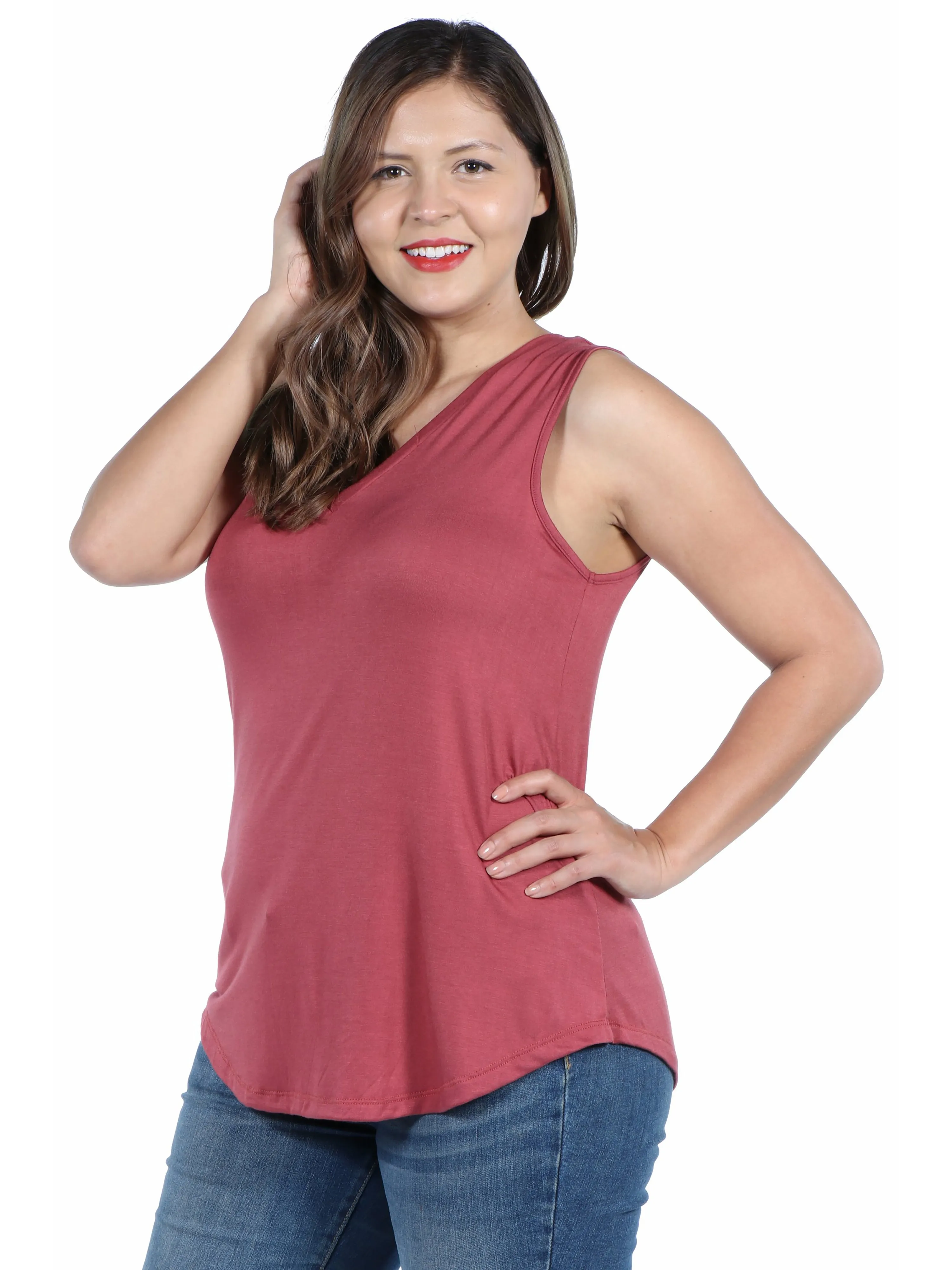 V Neck Sleeveless Rounded Hemline Plus Size Top