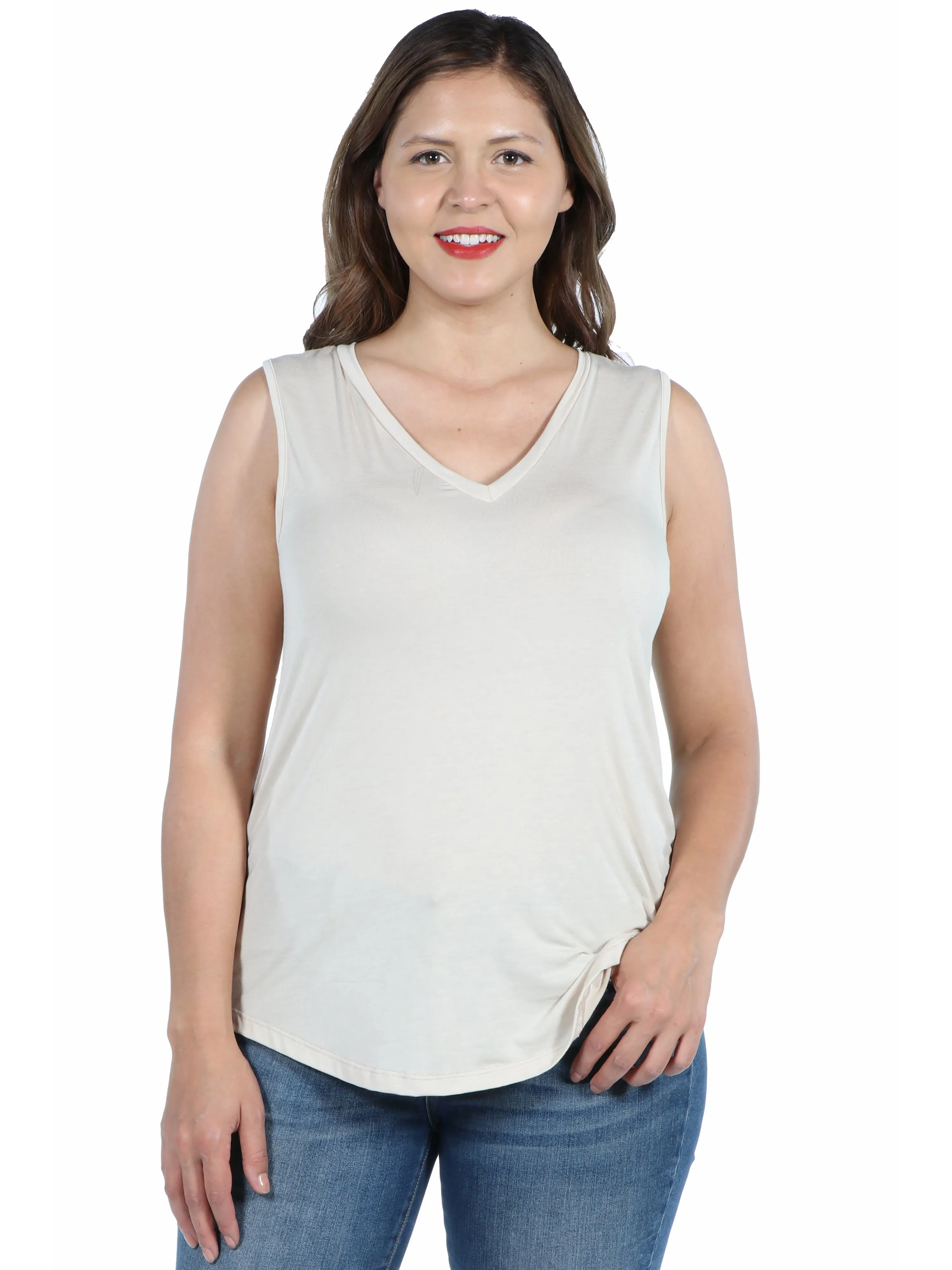 V Neck Sleeveless Rounded Hemline Plus Size Top