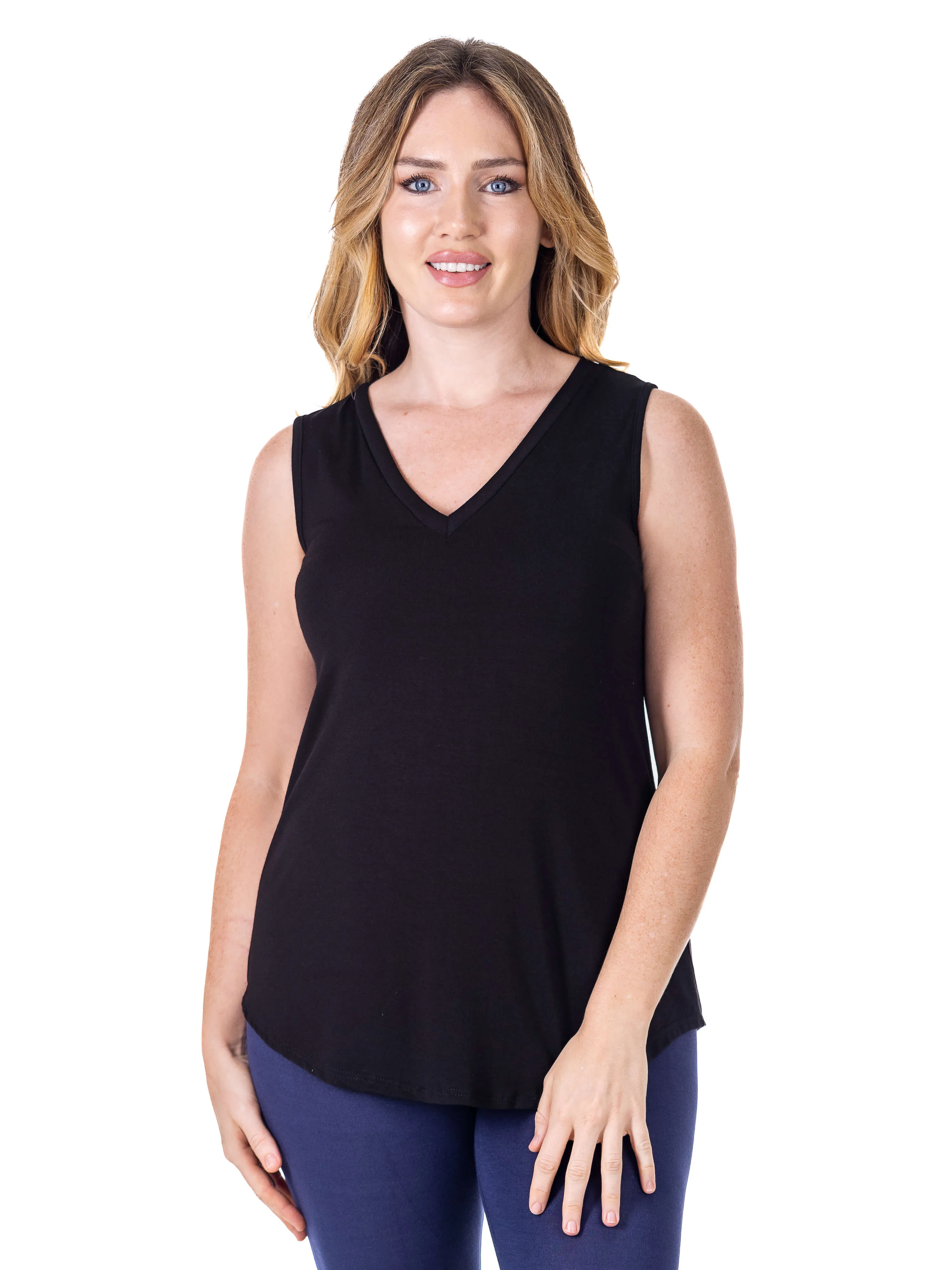 V Neck Tunic Tank Top with Round Hemline