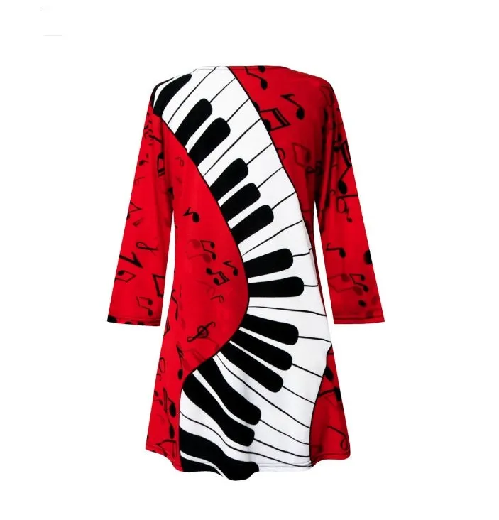 Valentina "Red Piano" V-Neck Print Tunic - 24265-TU - Size M Only!