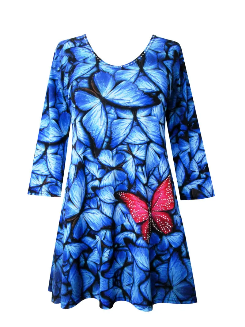 Valentina Red Butterfly Print V-Neck Tunic in Multi - 29030-TU