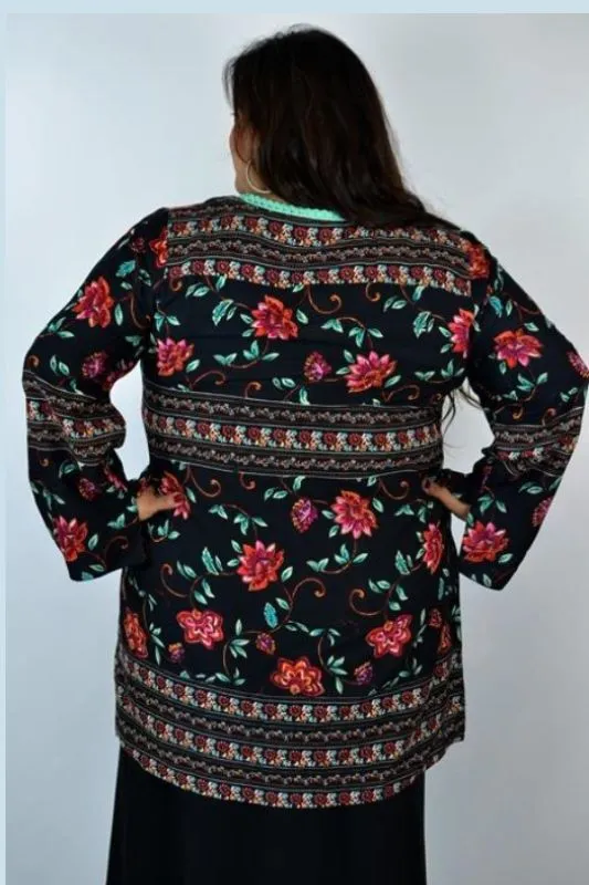 Velzera Floral Tunic Top - Black