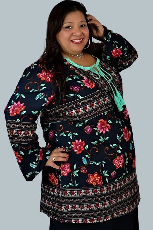 Velzera Floral Tunic Top - Black