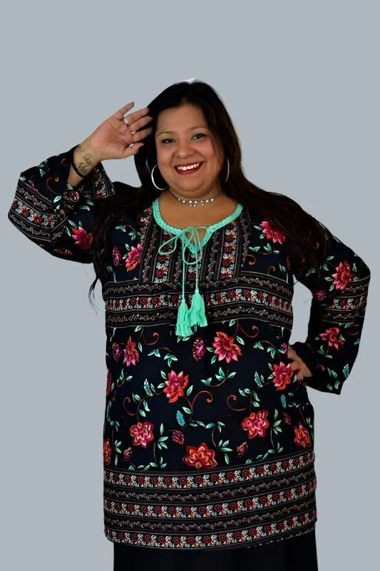 Velzera Floral Tunic Top - Black