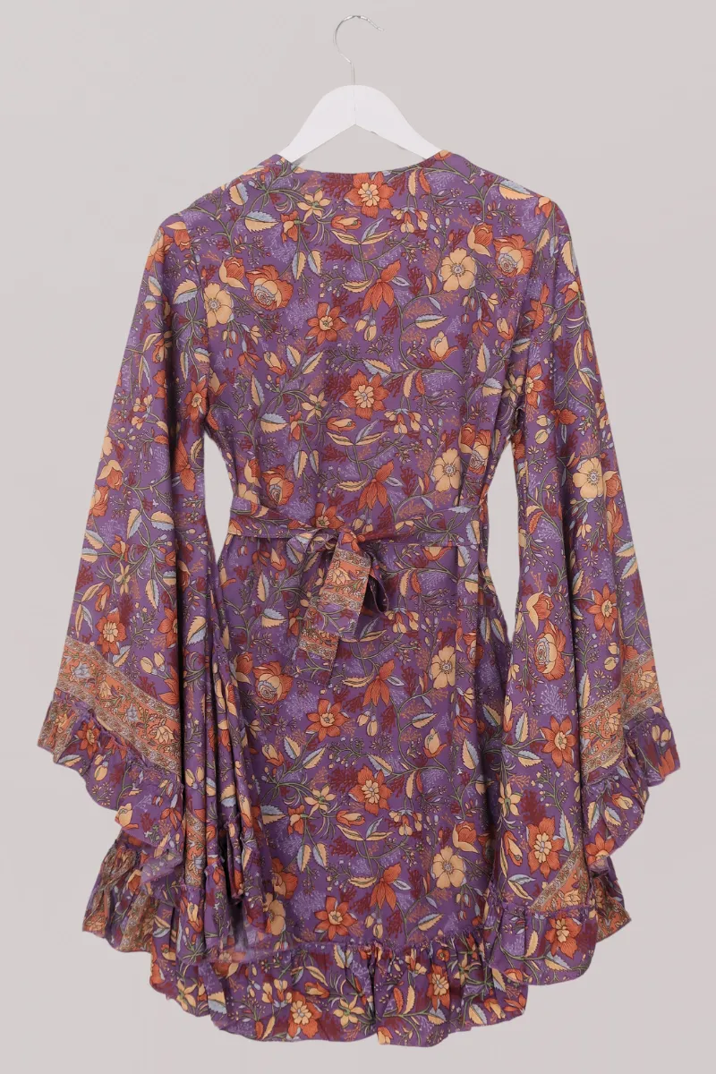 Venus Folklore Floral Mini Wrap Dress in Hibiscus Purple