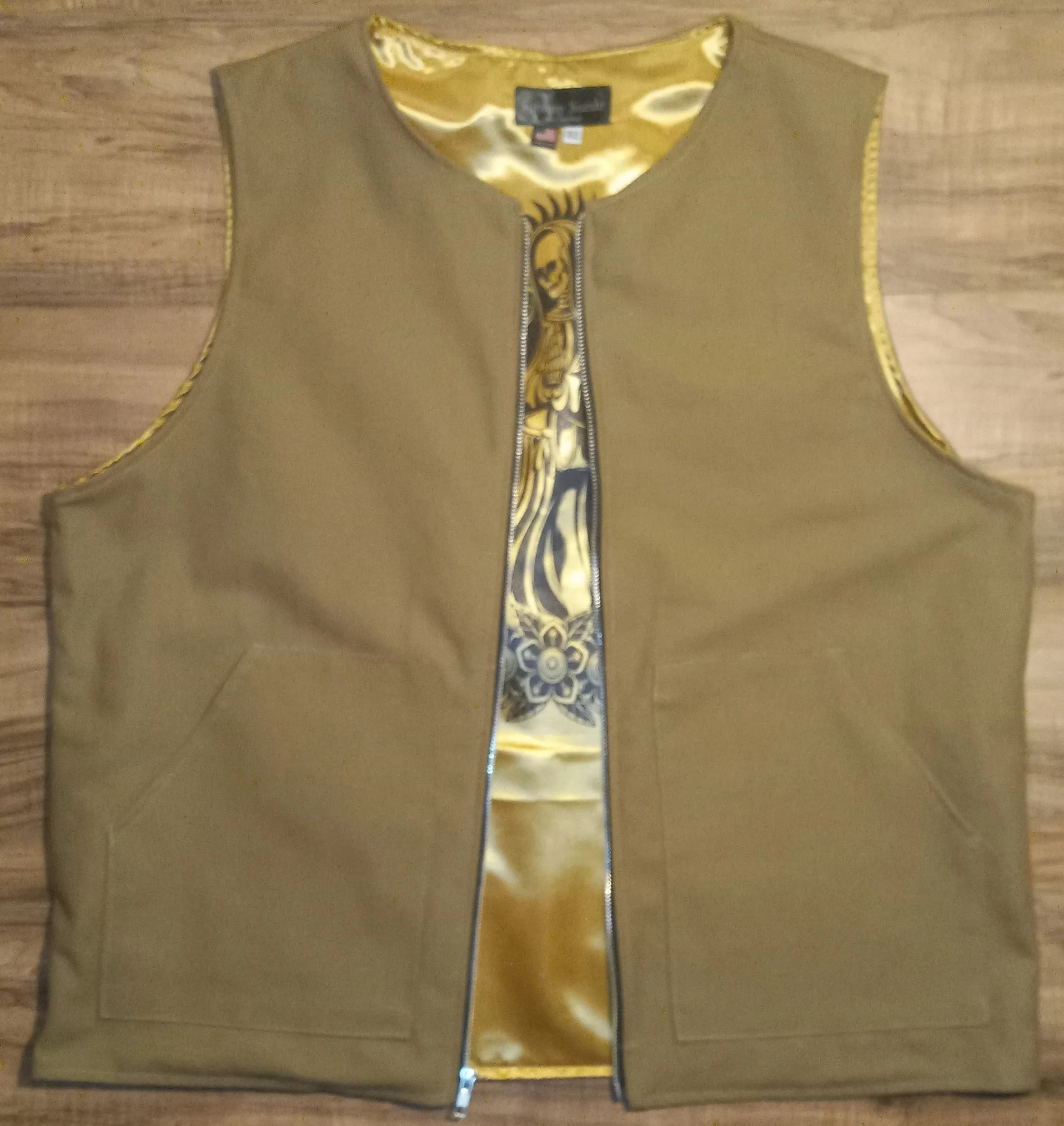 VEST - tan gold virgin skull