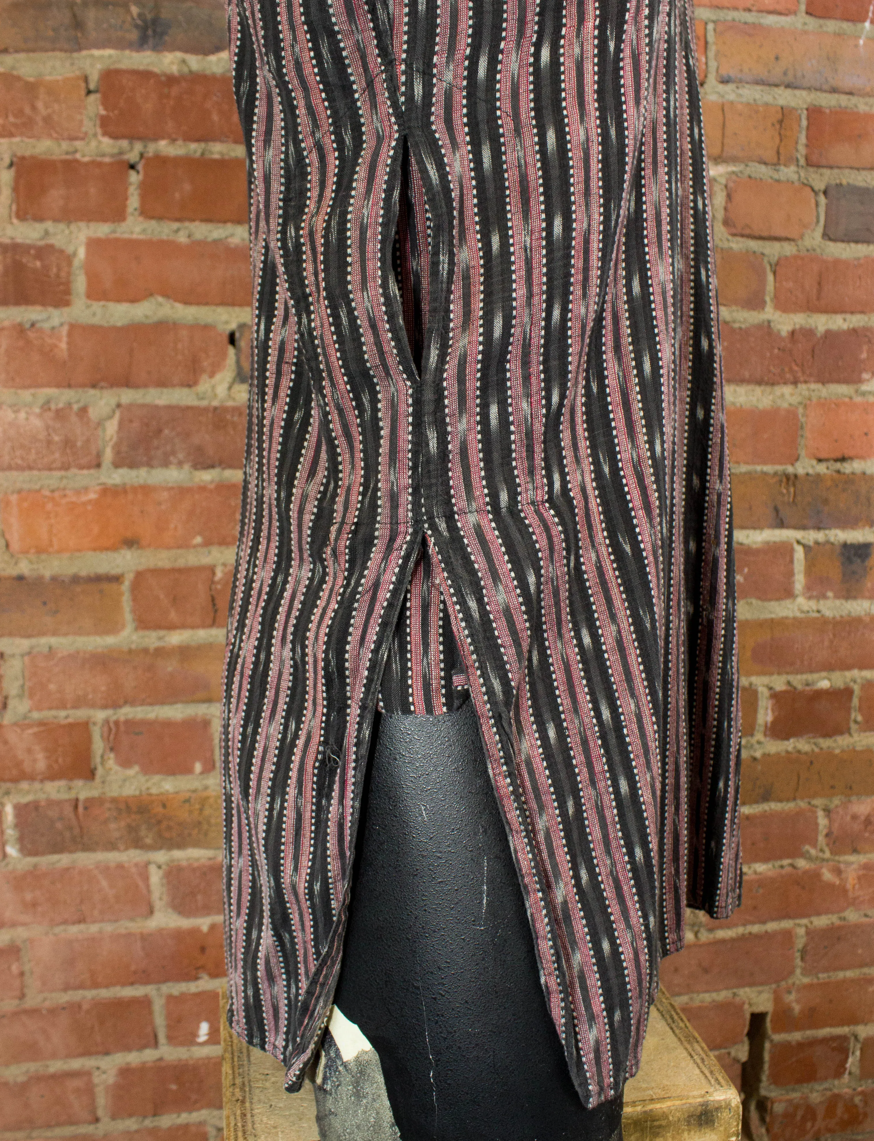 Vintage 70s Black and Red Striped Hippie Blouse Shirt Small