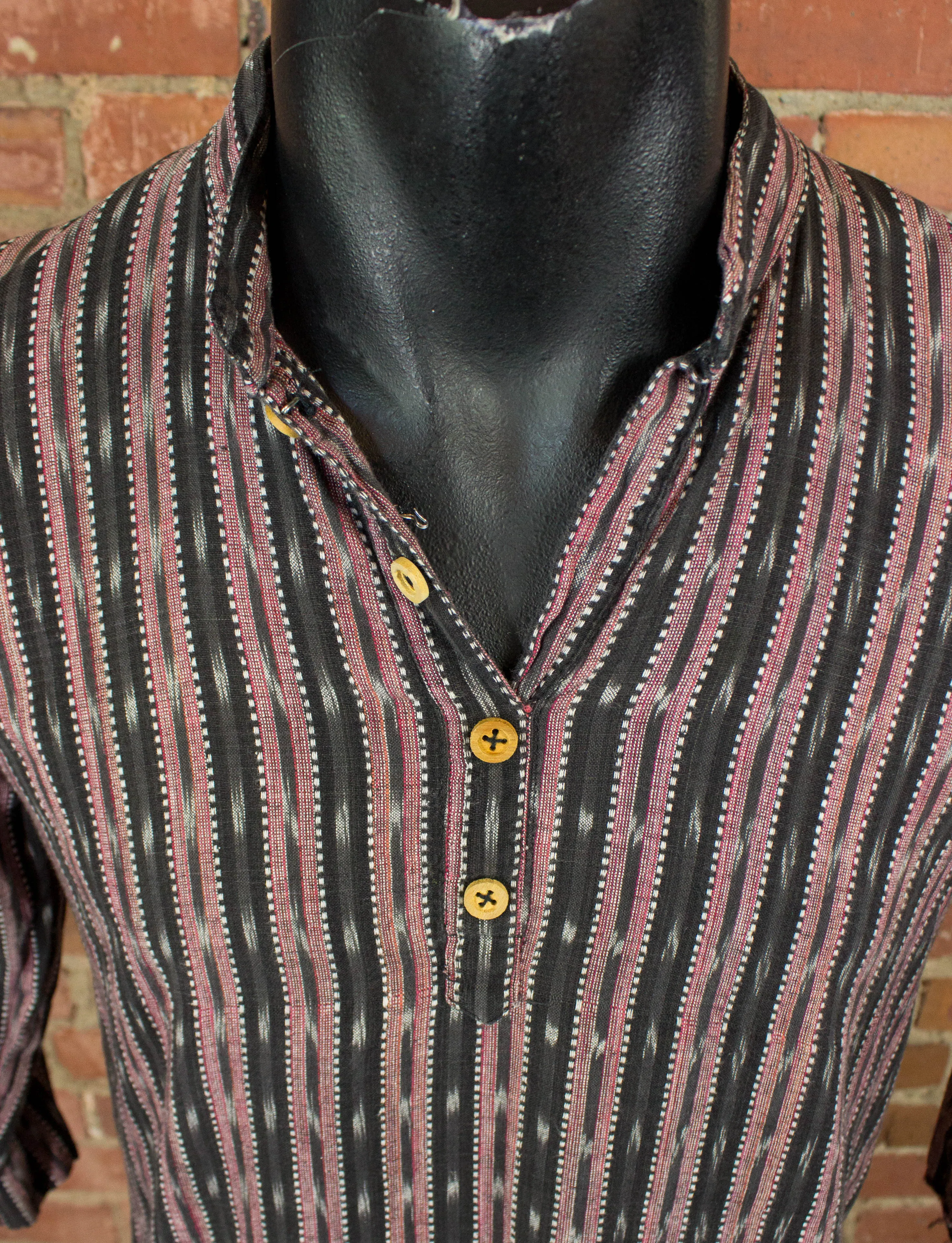 Vintage 70s Black and Red Striped Hippie Blouse Shirt Small