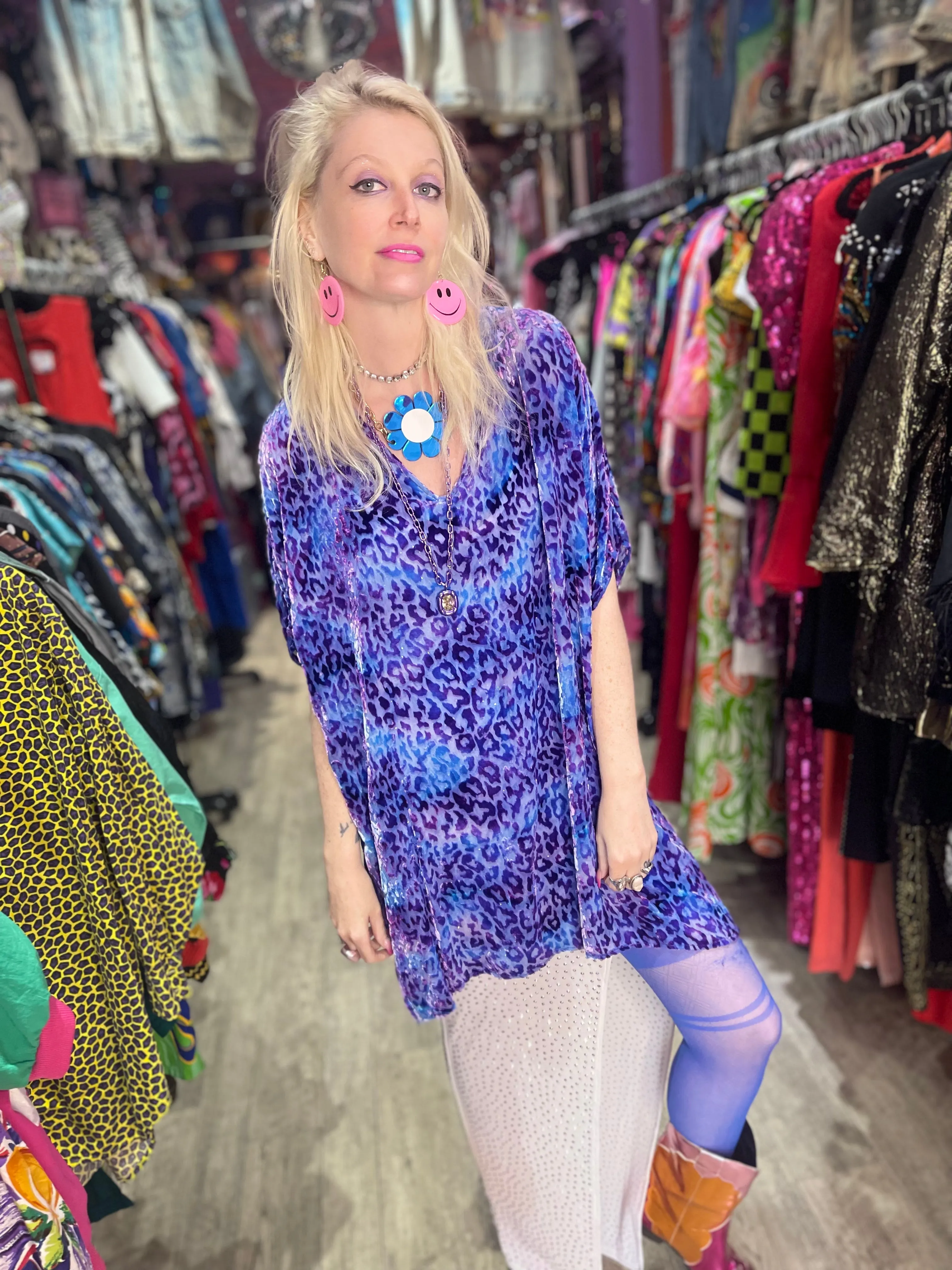 Vintage 90s Icy Blue Leopard Burnout Top