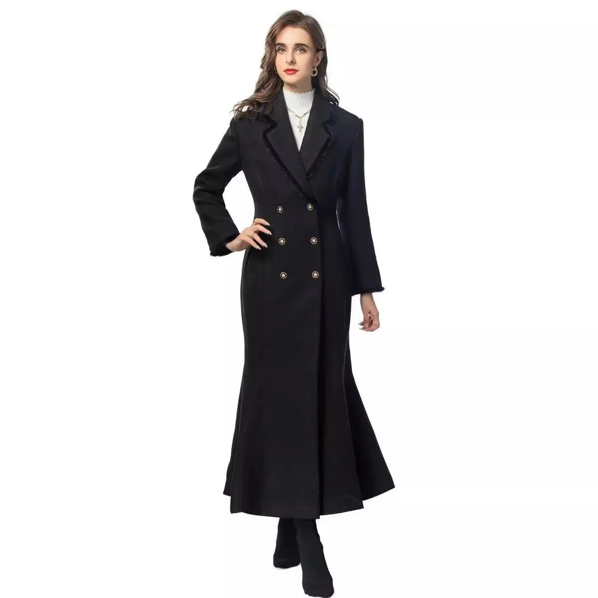 Vintage Elegant Long Tweed Coat (MS070)