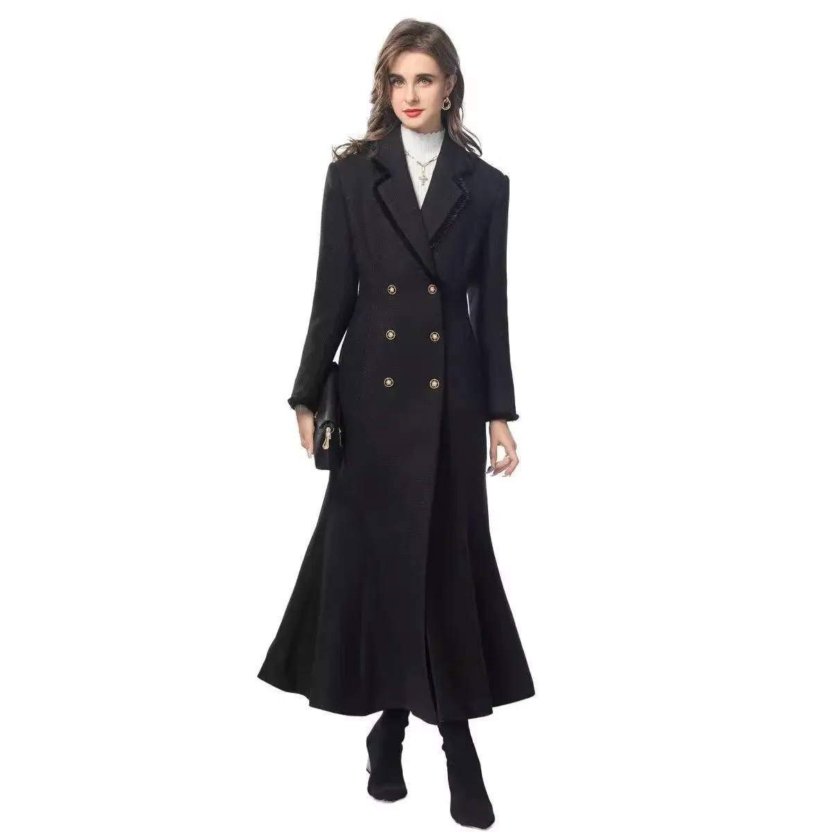 Vintage Elegant Long Tweed Coat (MS070)