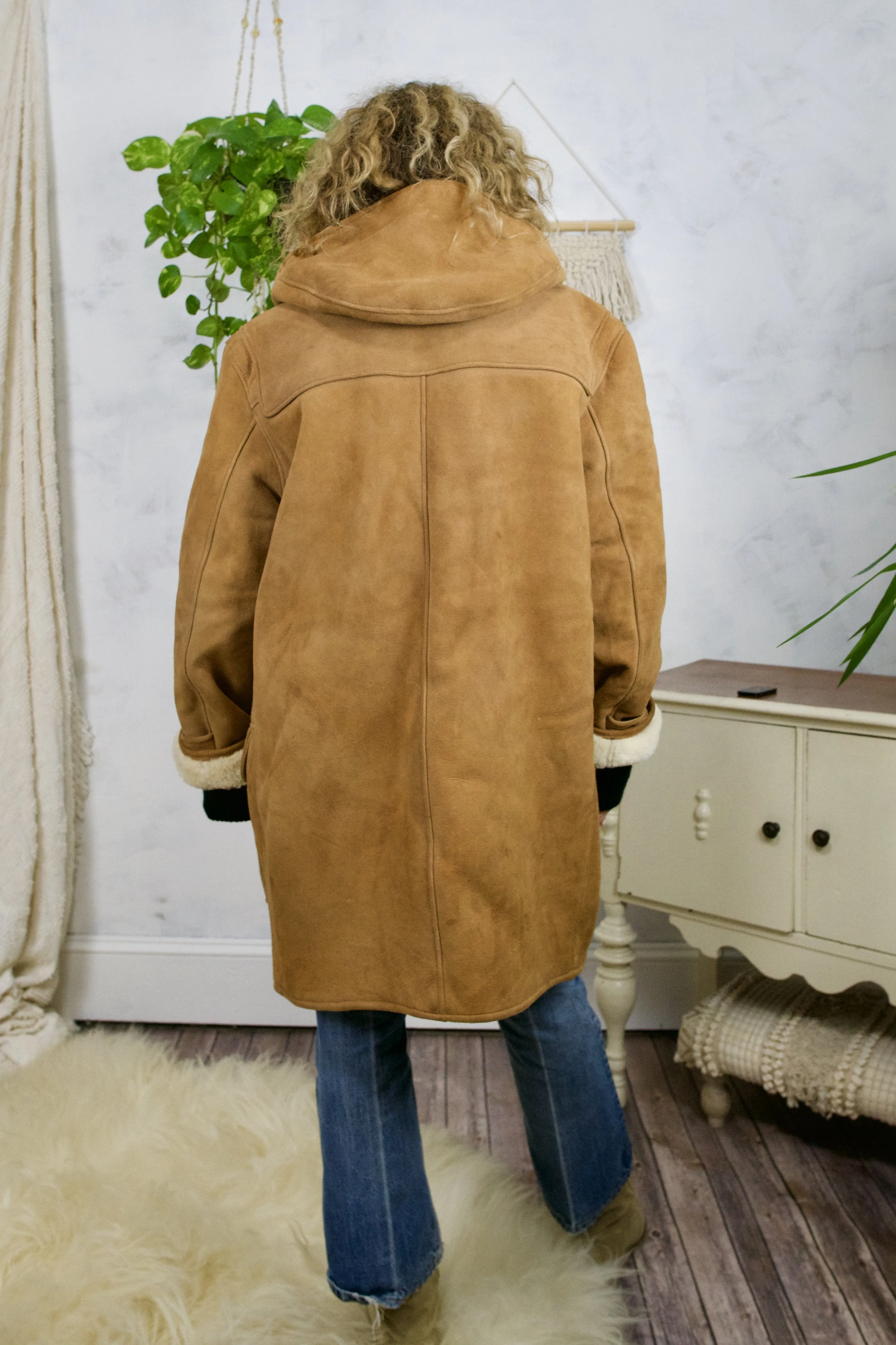 Vintage Sheepskin Shearling Duffle Coat