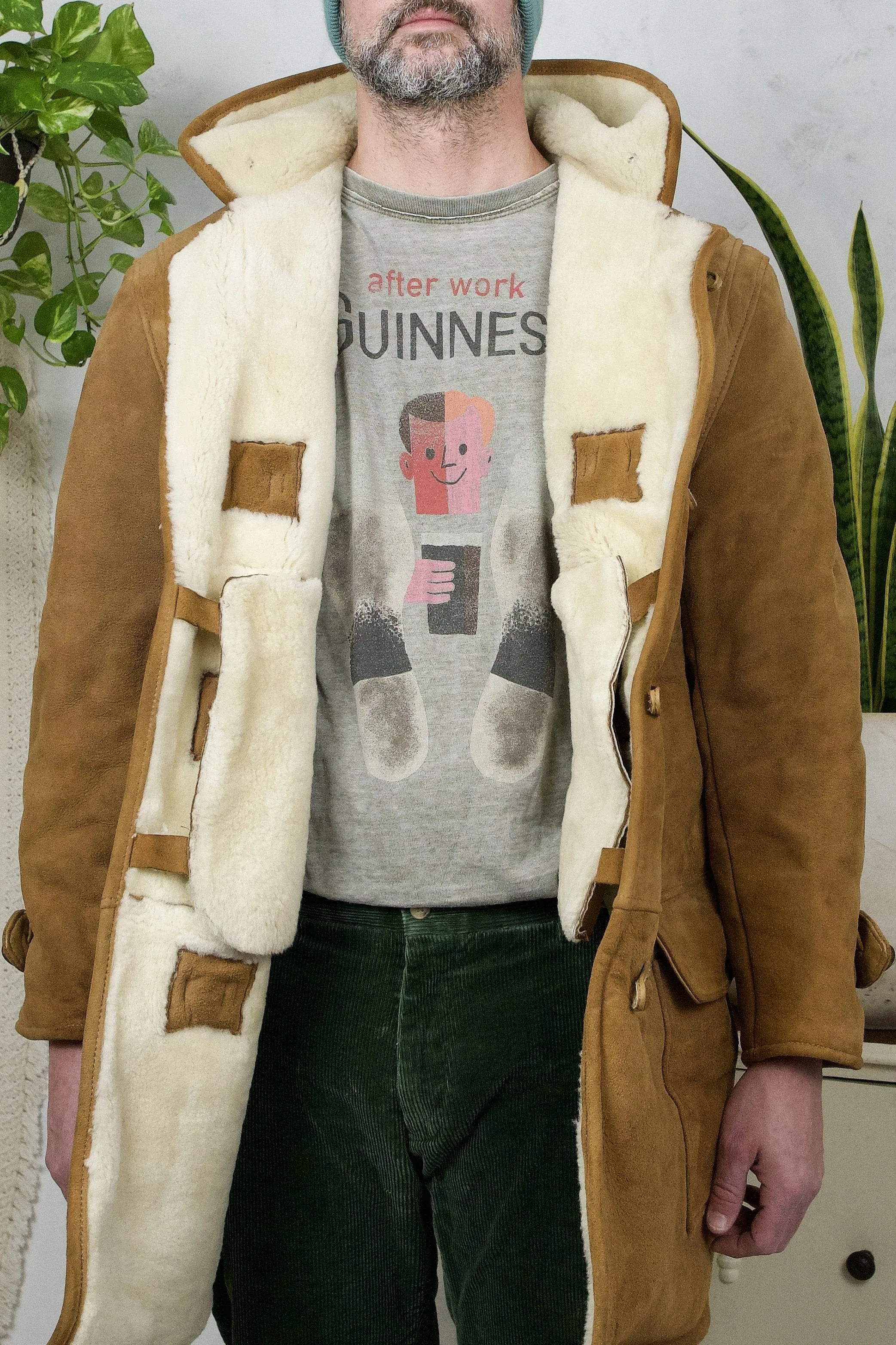 Vintage Sheepskin Shearling Duffle Coat