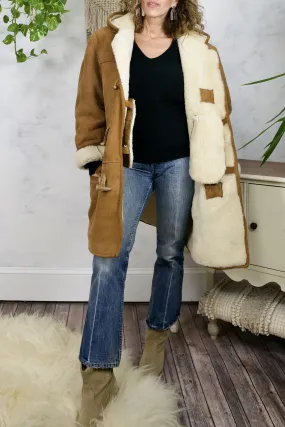 Vintage Sheepskin Shearling Duffle Coat