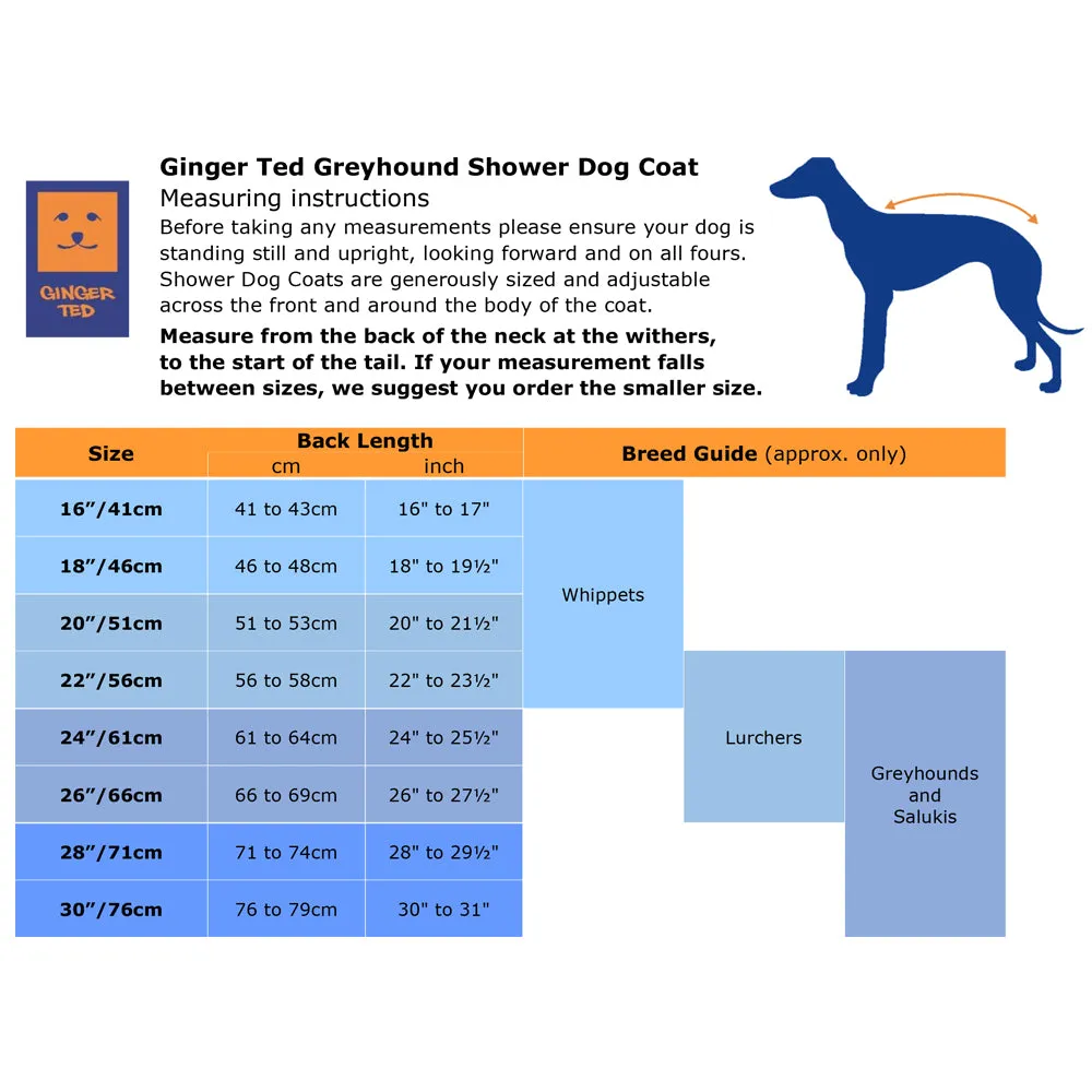 Waterproof Shower Greyhound Coat for Vulnerable / Working / Awareness Dogs