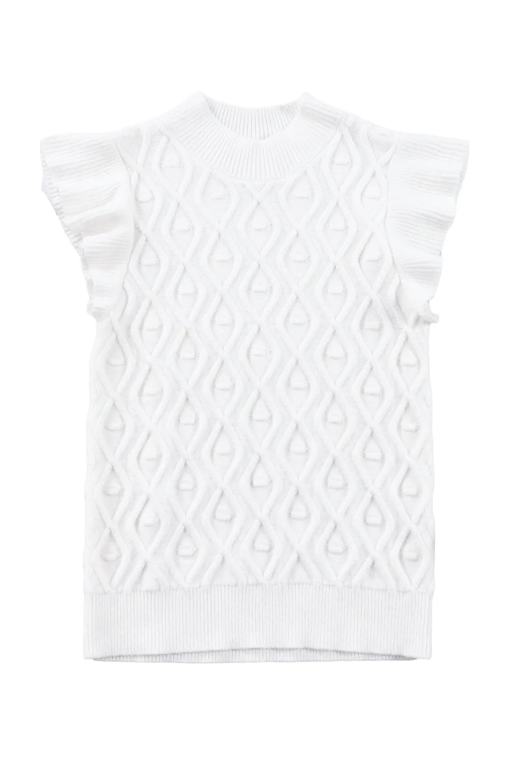 White Casual Ruffled Textured Knitted Sweater Vest