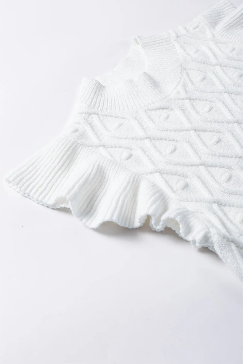 White Casual Ruffled Textured Knitted Sweater Vest