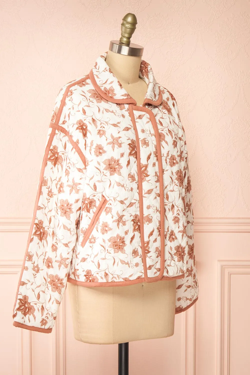 Wickette | White Quilted Coat w/ Floral Print