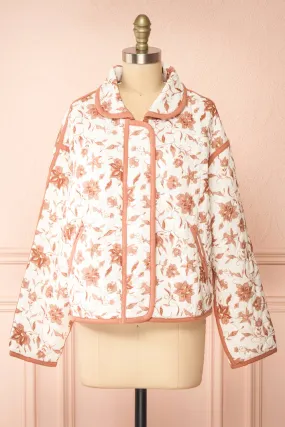 Wickette | White Quilted Coat w/ Floral Print