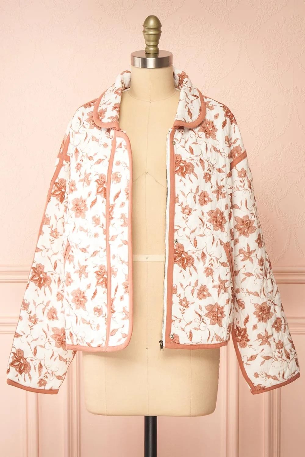 Wickette | White Quilted Coat w/ Floral Print