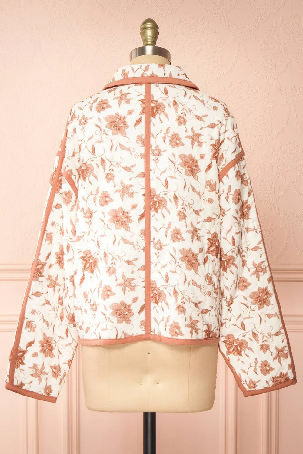 Wickette | White Quilted Coat w/ Floral Print