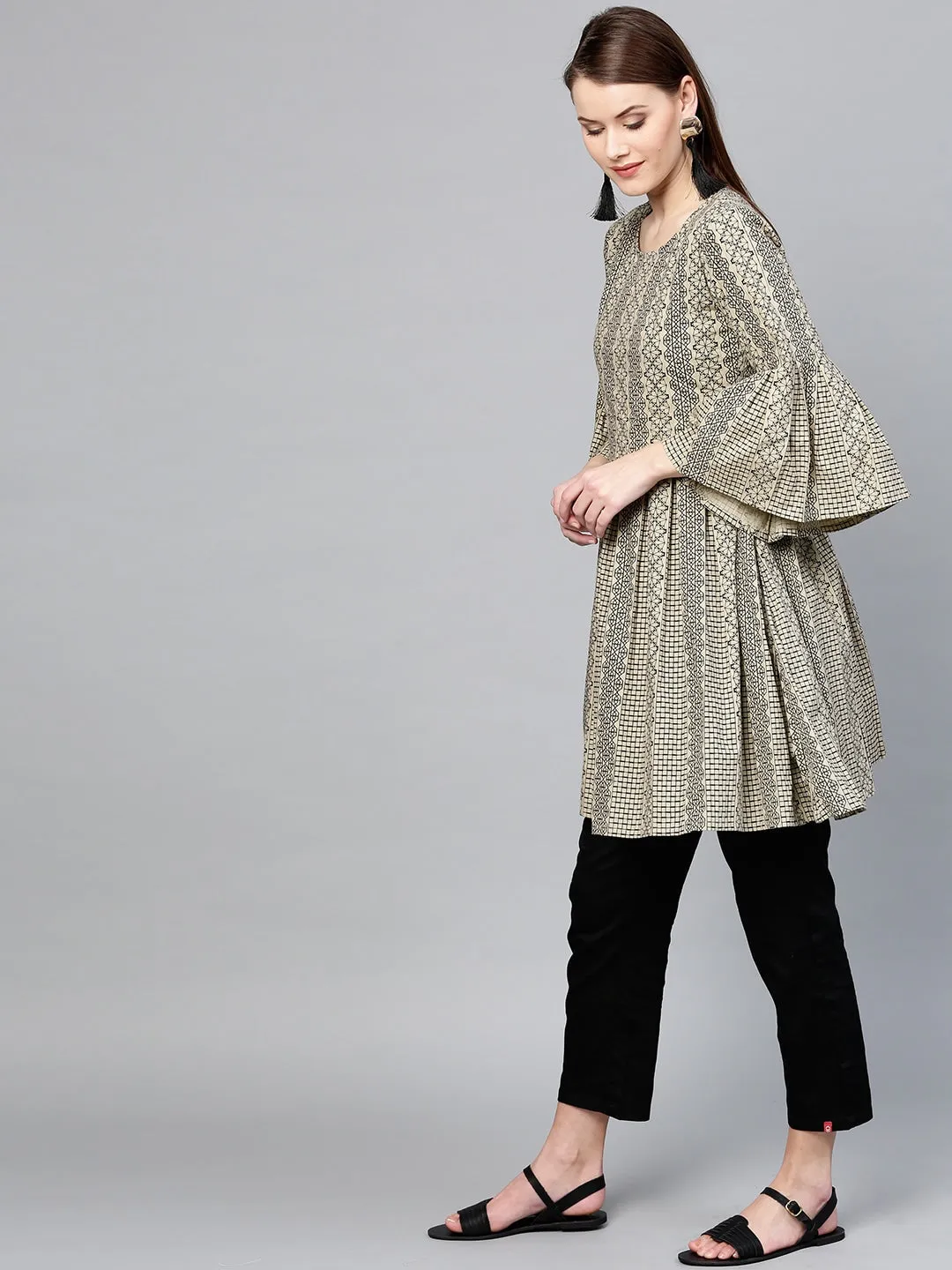 Women Beige & Black A-Line Tunic