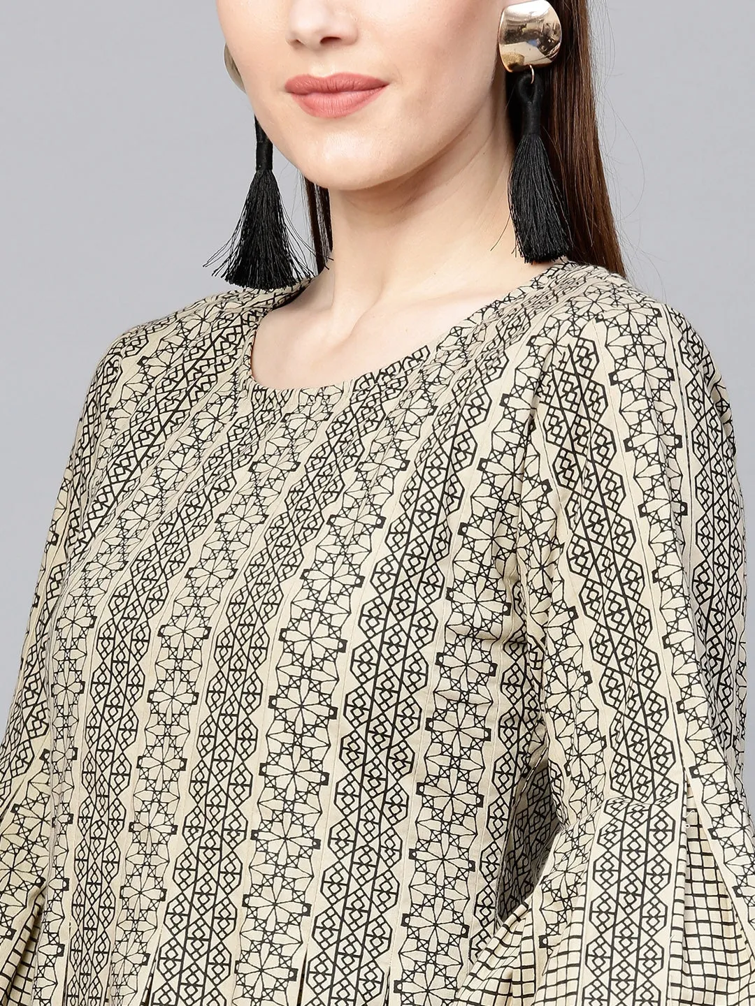 Women Beige & Black A-Line Tunic