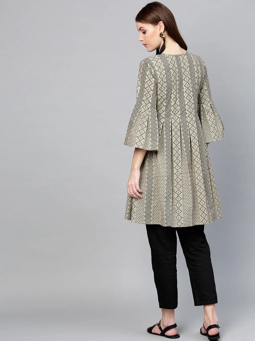 Women Beige & Black A-Line Tunic