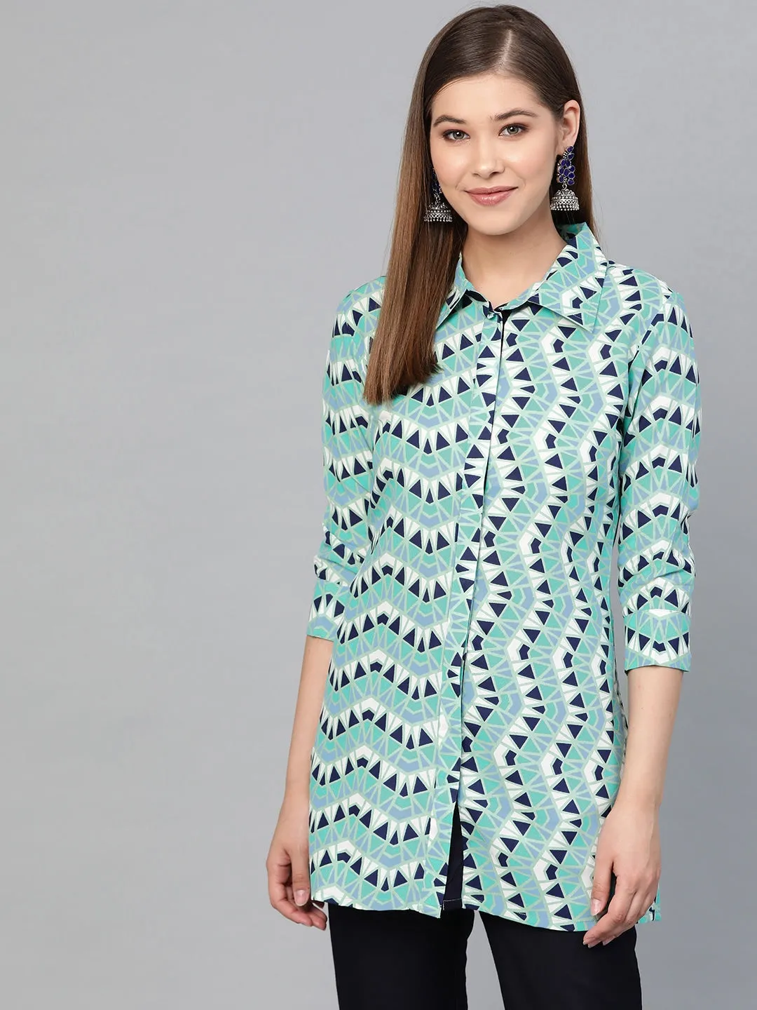 Women Green & Navy Blue Printed Tunic