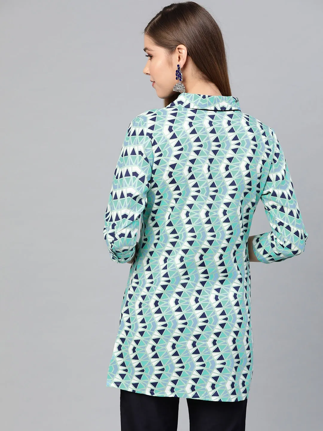 Women Green & Navy Blue Printed Tunic