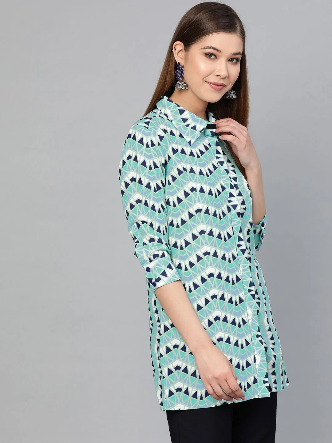 Women Green & Navy Blue Printed Tunic