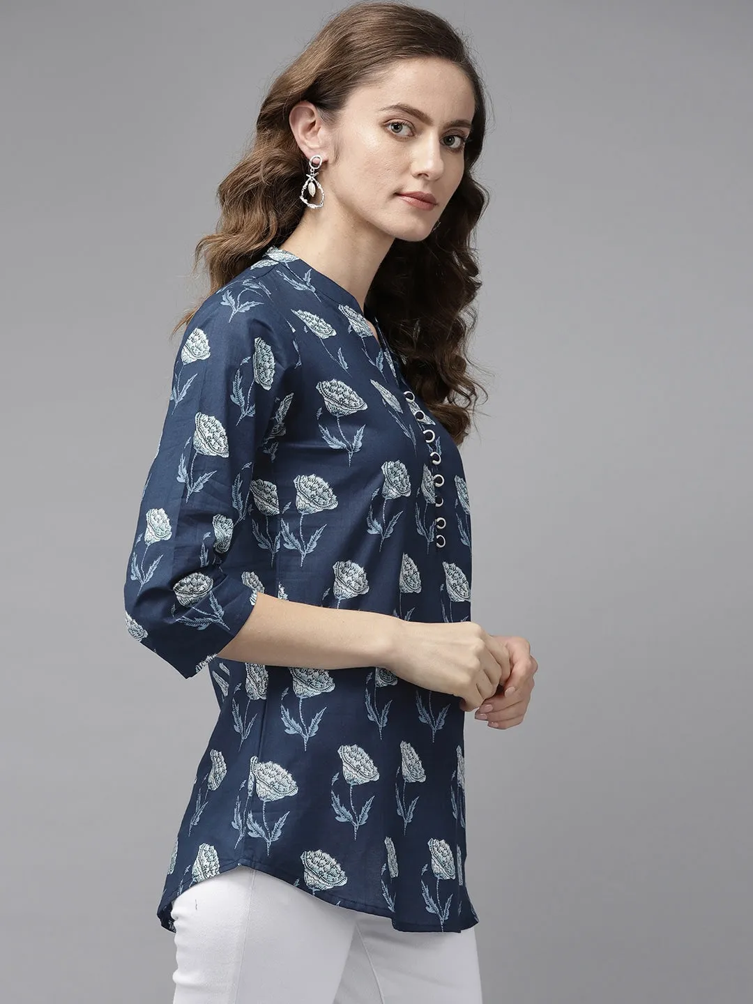 Women Navy Blue & Offwhite Printed Tunic