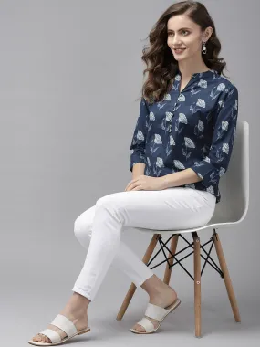 Women Navy Blue & Offwhite Printed Tunic