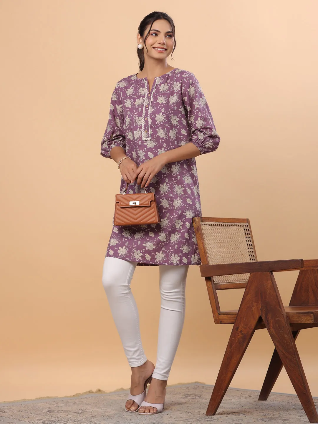 Women Purple Cotton Tunic