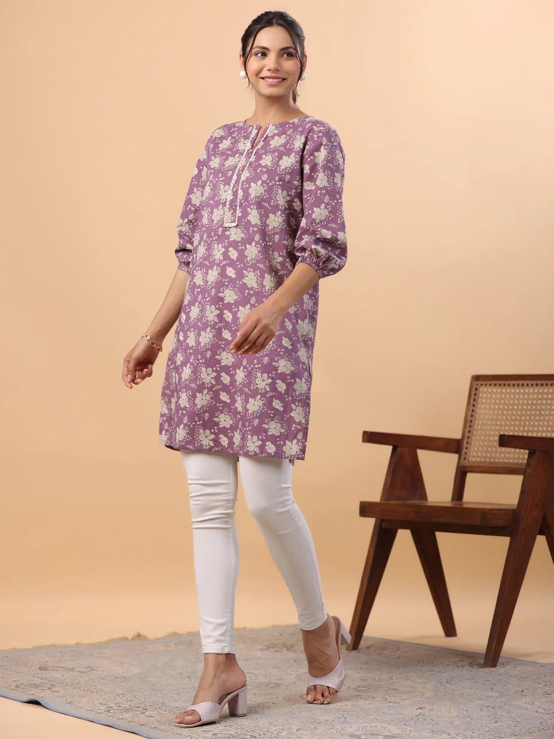 Women Purple Cotton Tunic