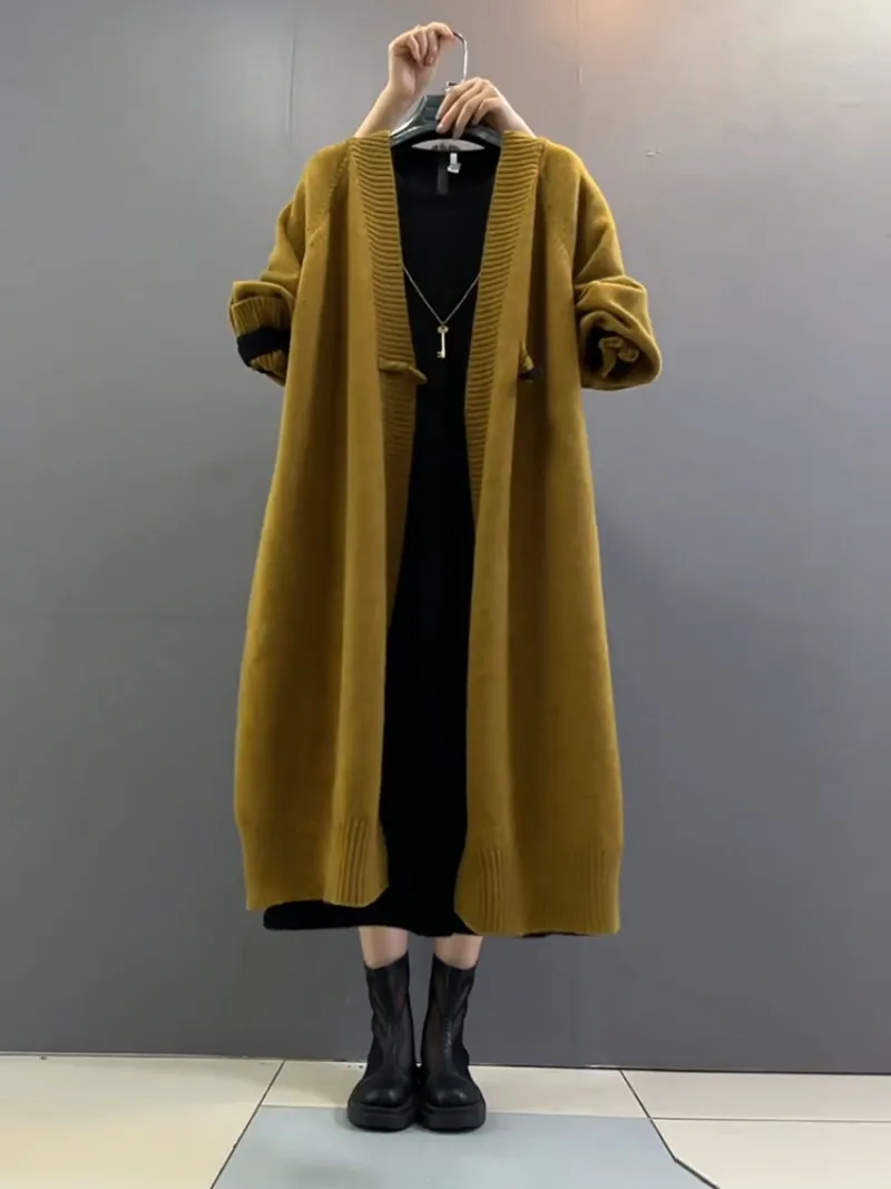 women's  autumn and winter plus size long loose knitted cardigan coat