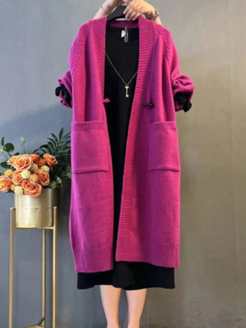 women's  autumn and winter plus size long loose knitted cardigan coat