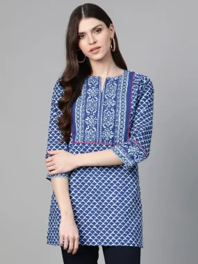 Women'S Blue & White Printed Tunic