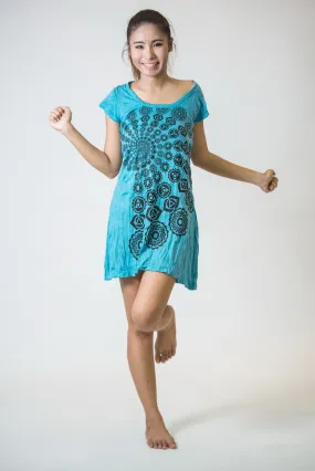 Womens Chakra Fractal Dress in Turquoise