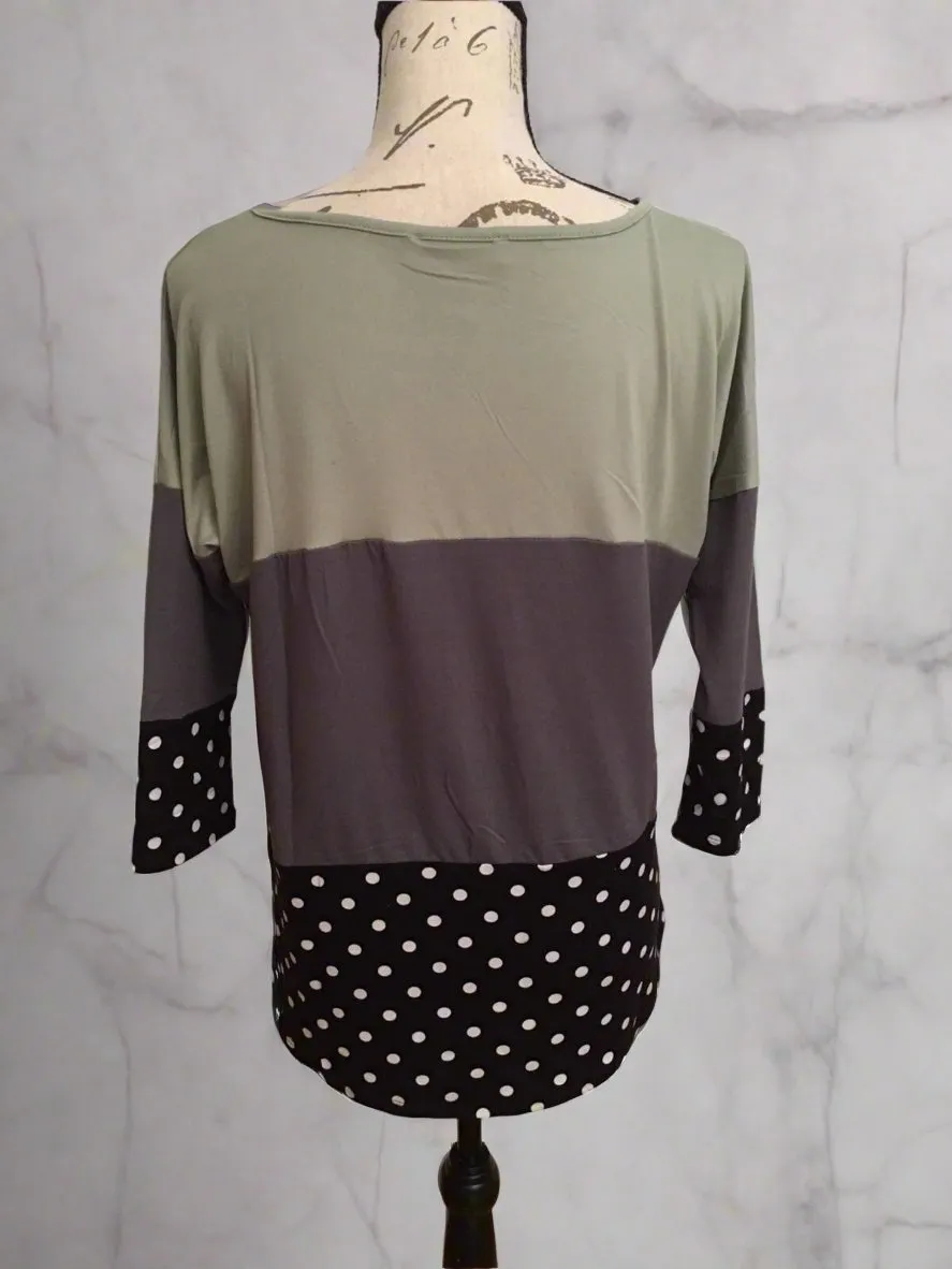 Womens Color Block Striped Shirt Green/Gray/Black Sizes S/M/L/XL