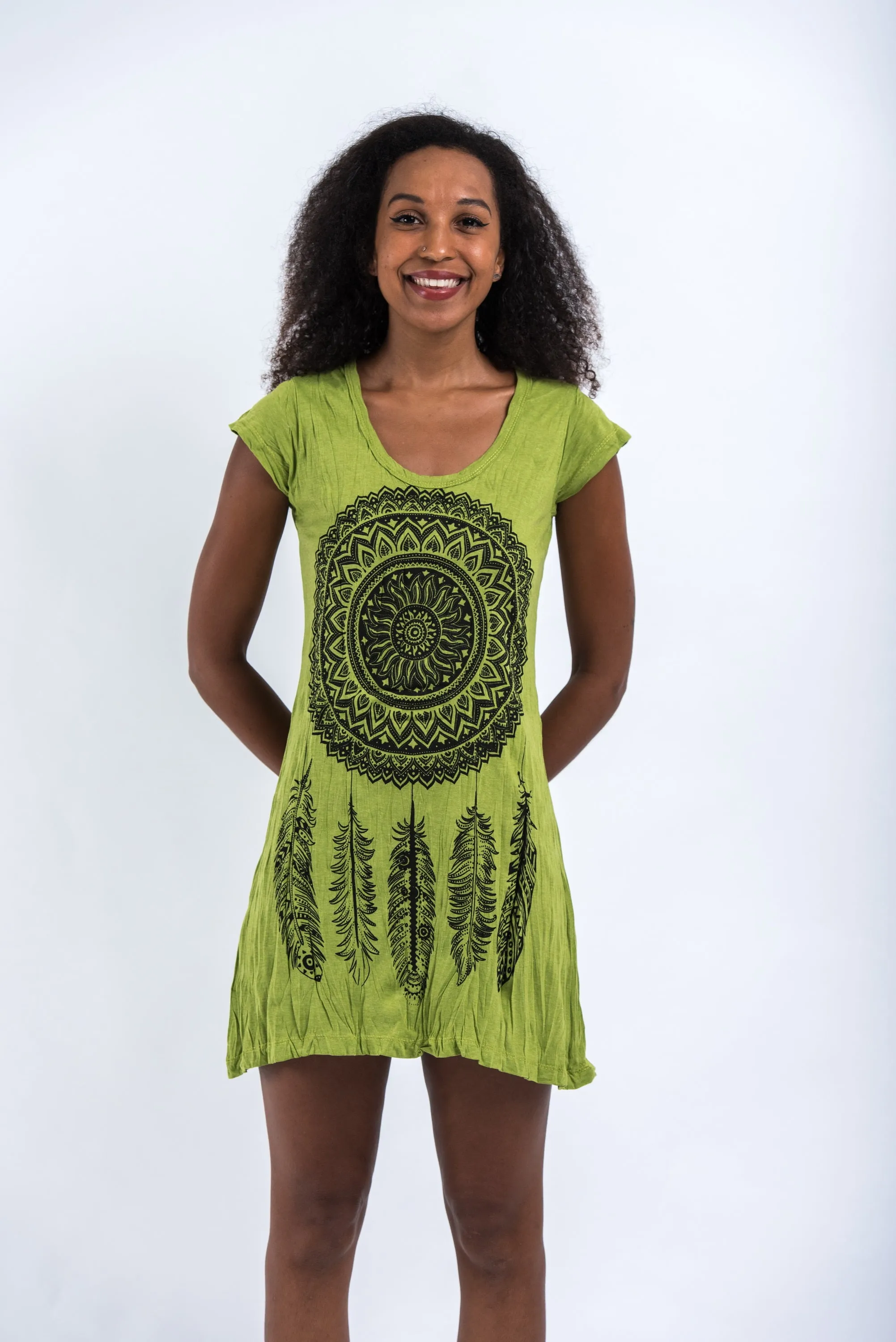 Womens Dreamcatcher Dress in Lime