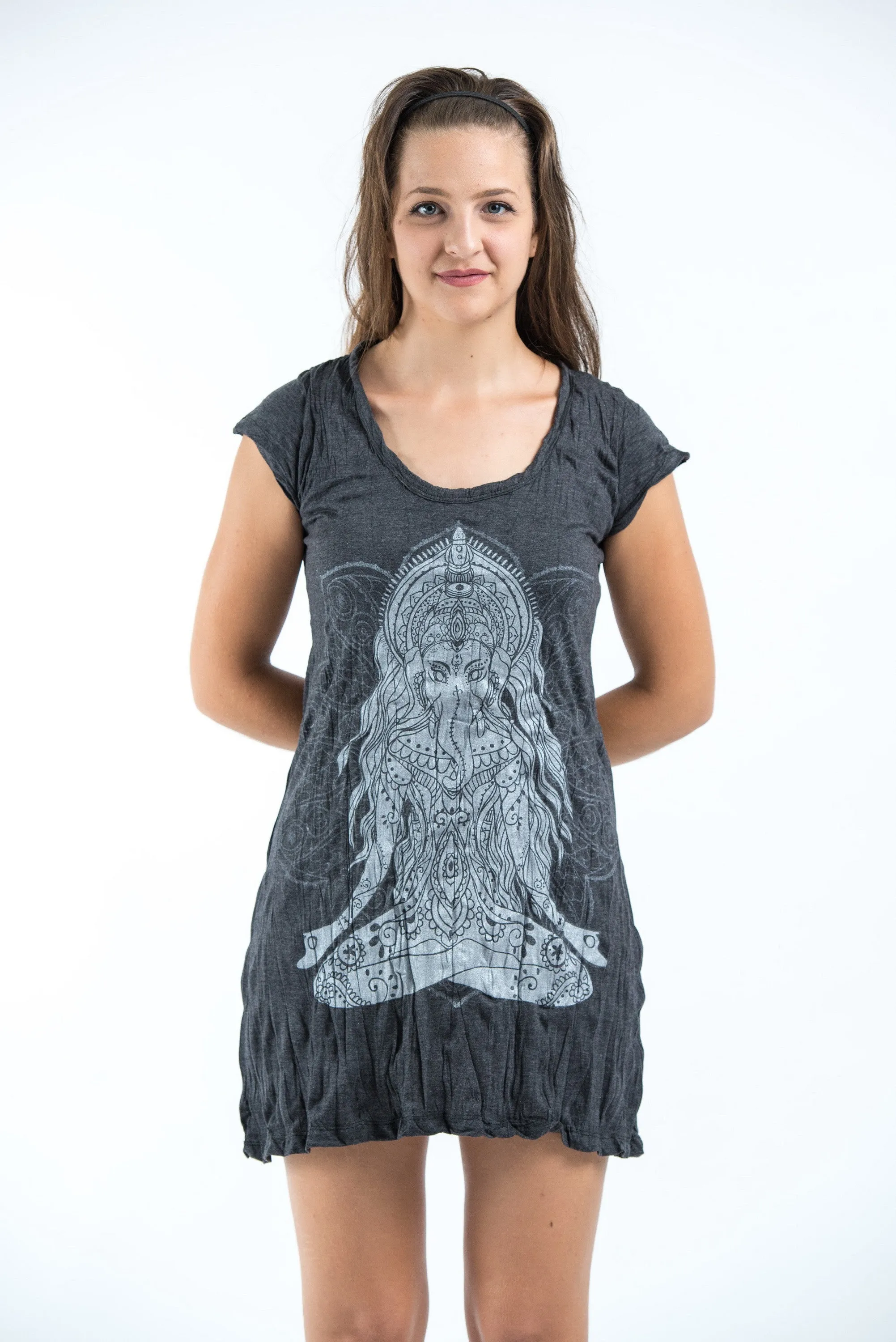 Womens Ganesh Mantra Dress in Silver on Black