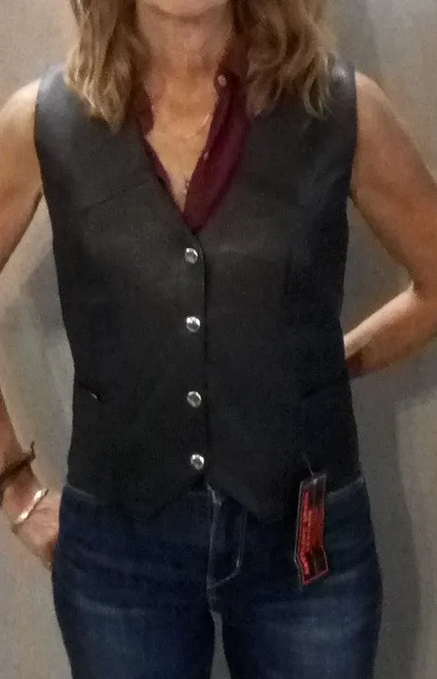 Women's Leather Vest with Texas Flag Patch on Back