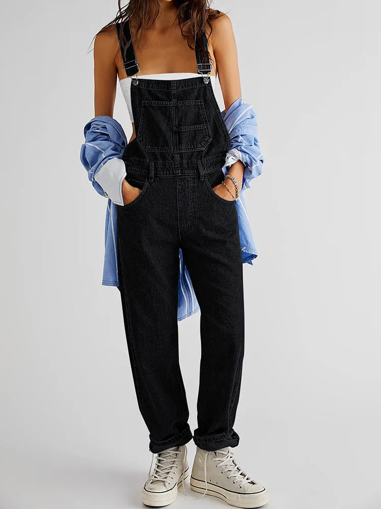 Women's Loose Fit Jean Denim Jumpsuit Stretch Overall Pants