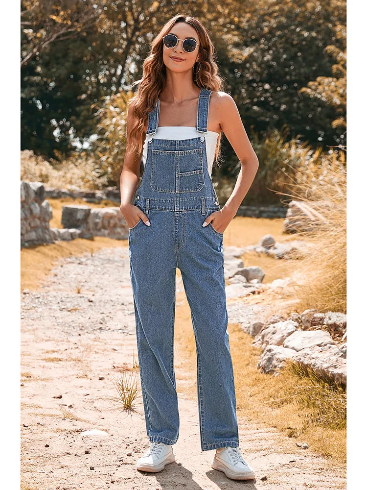 Women's Loose Fit Jean Denim Jumpsuit Stretch Overall Pants