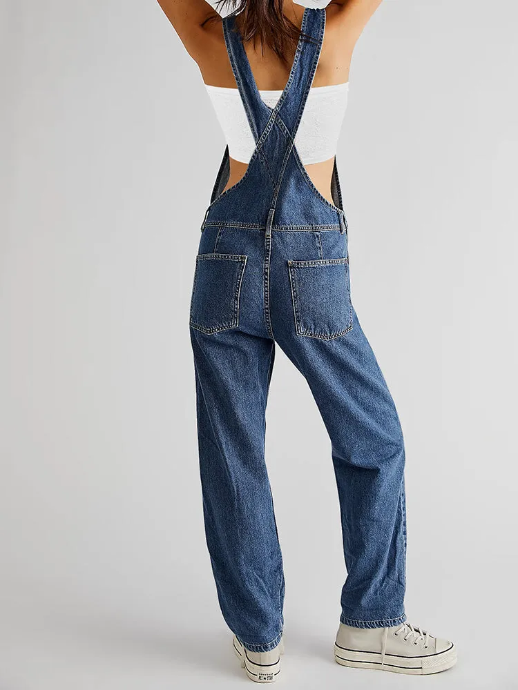 Women's Loose Fit Jean Denim Jumpsuit Stretch Overall Pants