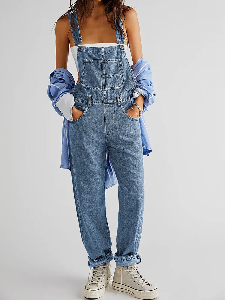 Women's Loose Fit Jean Denim Jumpsuit Stretch Overall Pants