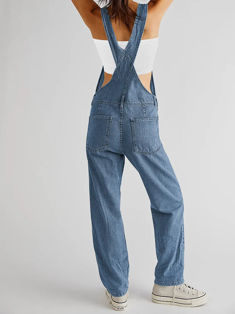 Women's Loose Fit Jean Denim Jumpsuit Stretch Overall Pants