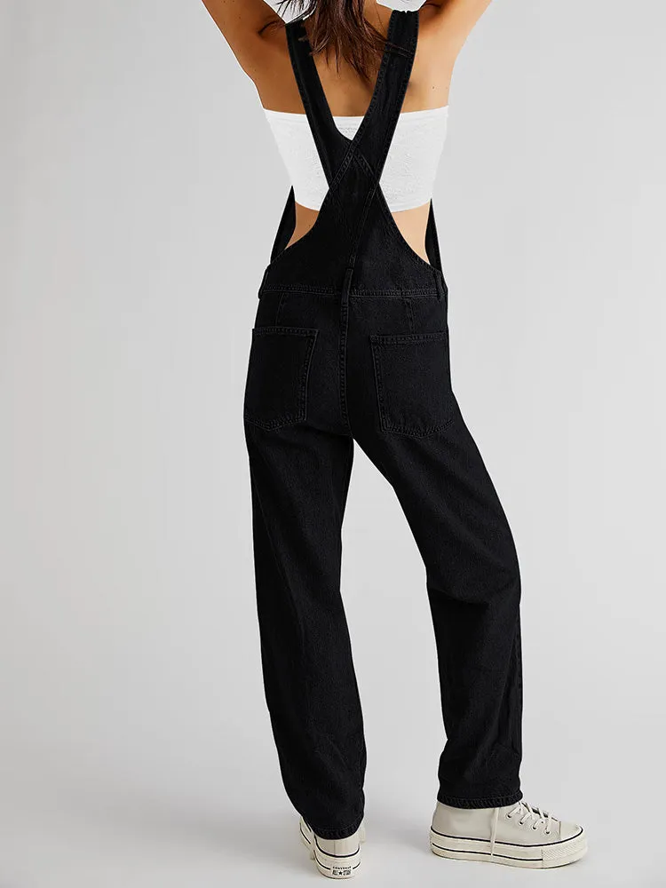 Women's Loose Fit Jean Denim Jumpsuit Stretch Overall Pants