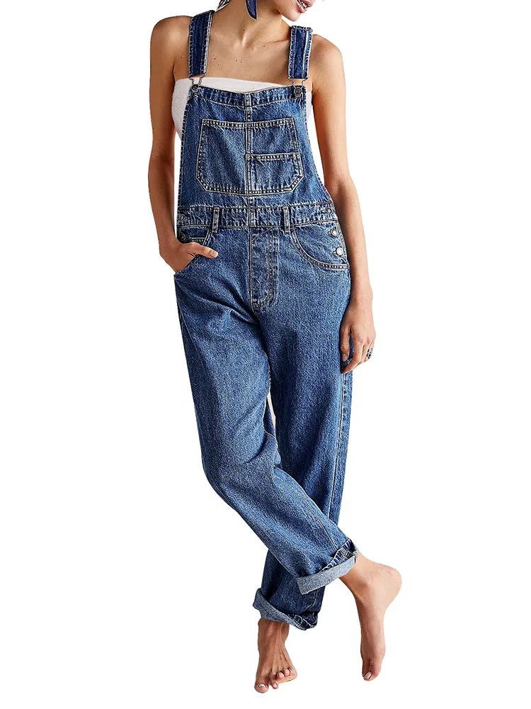 Women's Loose Fit Jean Denim Jumpsuit Stretch Overall Pants